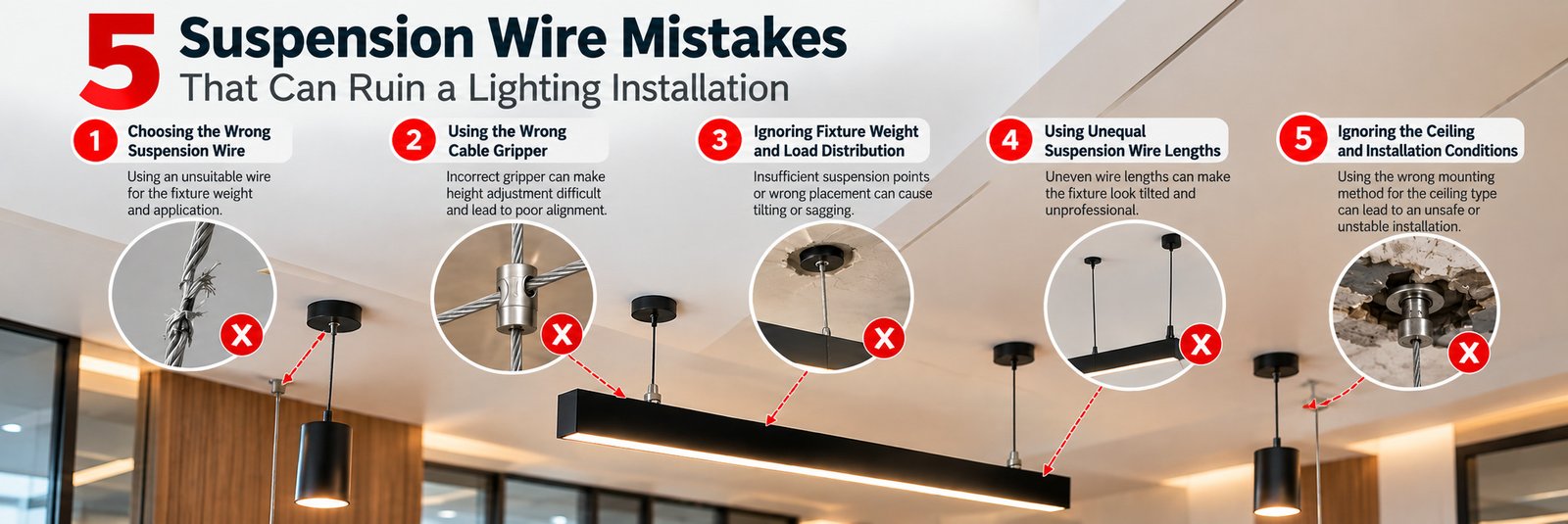 5 Suspension Wire Mistakes That Can Ruin a Lighting Installation