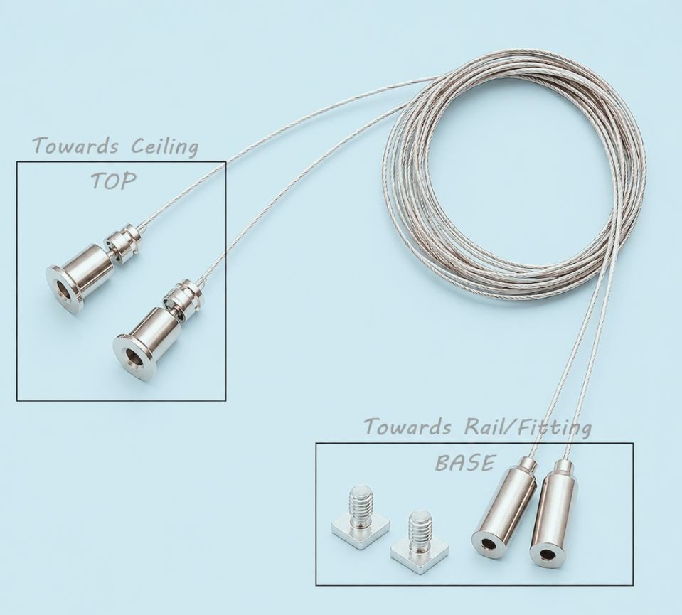 LED Suspension Kit with Rail Fittings | Adjustable Wire Rope Lighting Suspension Kit